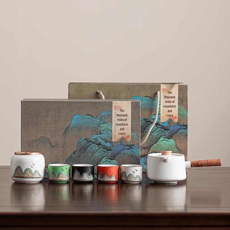 Minimalist Underglaze Ceramic Rotating Tea Set