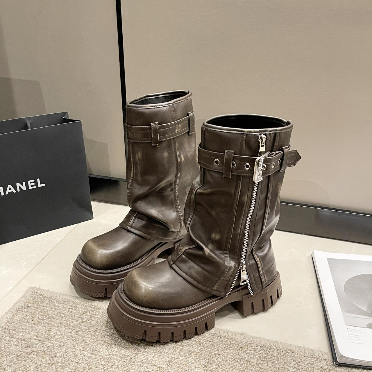 

Коричневые ботинки Мартин на платформе женские новые осенние тонкие на маленьком толстом каблуке ретро короткие ботинки 40 коричневый