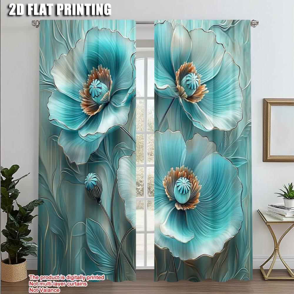2pcs   Curtain Popular  print Blue Turquoise Floral Mandala Durable Polyester (without rod) Decorations For Home Ldeal for