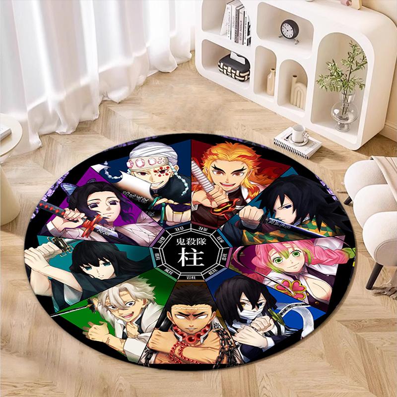 Classic Japanese-style Cartoon Demon Slayer Round Rug, Home Soft Decorative Anti-slip Yoga Mat and Chair Mat, Outdoor Floor Mat Carpet K13