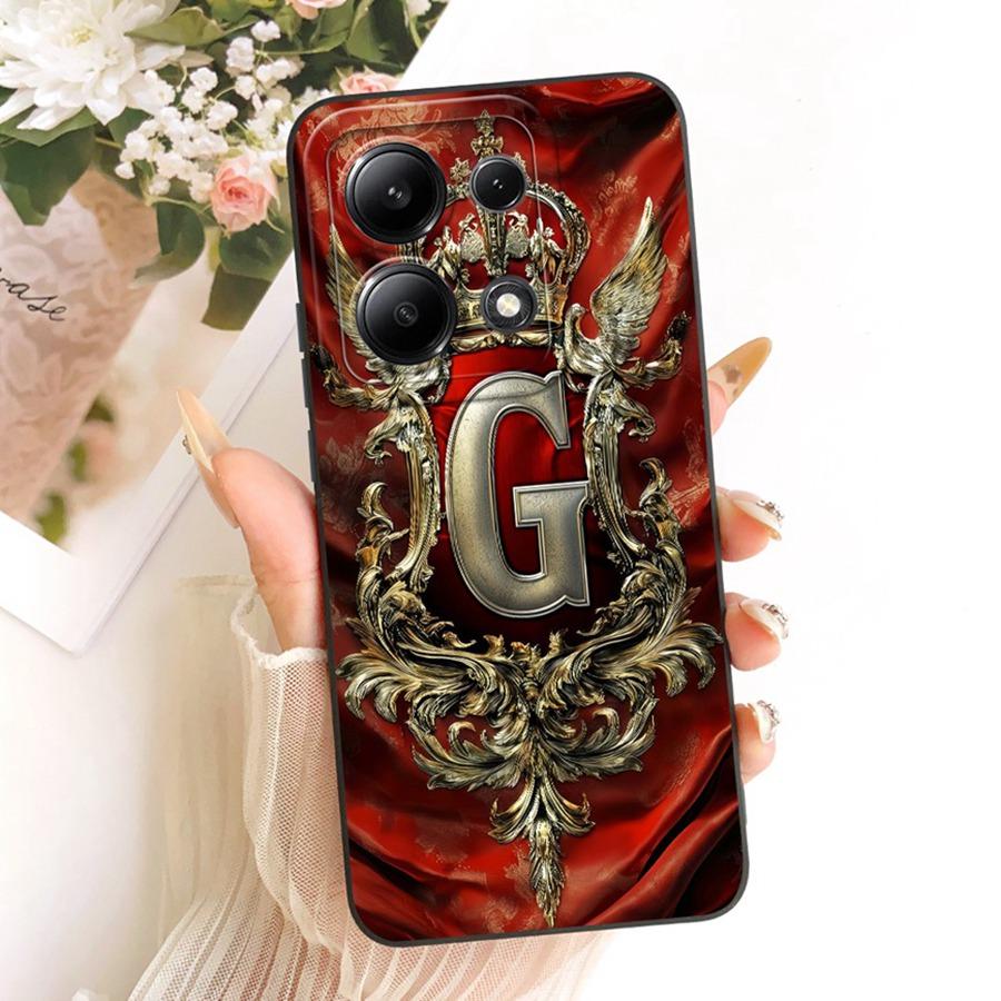 For Xiaomi Redmi Note 13 Pro 4G Case for Note13 Cover Initial Letter Crown Soft Silicone for Redmi Note 13Pro 5G Phone Capa