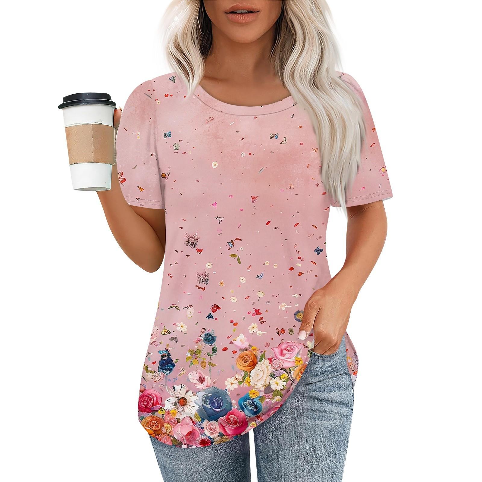 

Женский модный повседневный свитер с коротким рукавом и круглым вырезом XL розовый