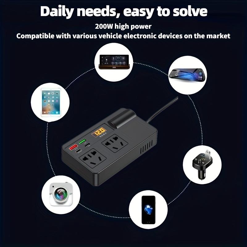 Intelligenter 4-Port-Auto-Wechselrichter mit QC3.0, Typ-C PD und LED-Anzeige – Universelles 12–24-V-Fahrzeugladegerät