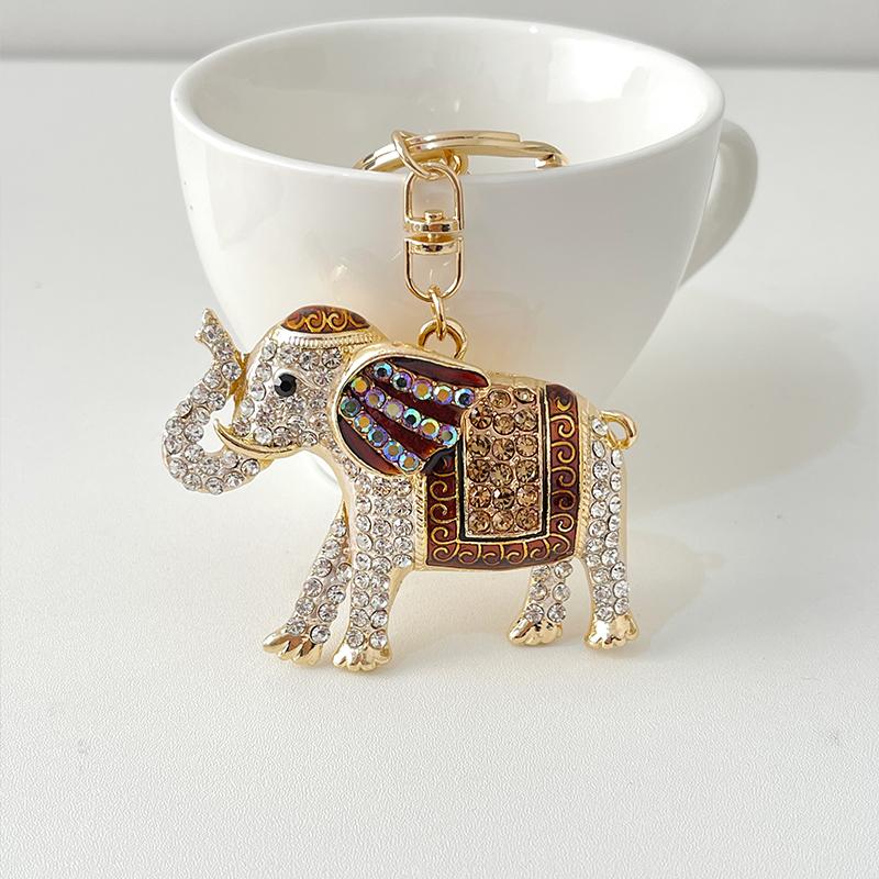 Exquisite Precious Stones Inlaid Thailand Elephant Car Keychain Elegant Pendant Gift for Friends Key Chains Ring Porte Clef