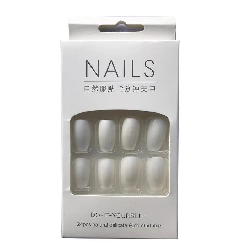 24Pc in Full Size Wearing Nails Solid Color Short Finished Nail Stickers Comfortable Convenient To Wear Detachable Hand Products