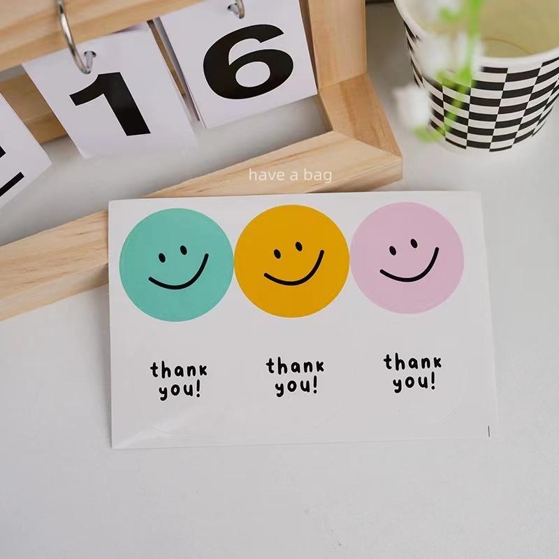 Korean Style Smiley Face Stickers: Colorful, Cute Round Labels for Gift Seals