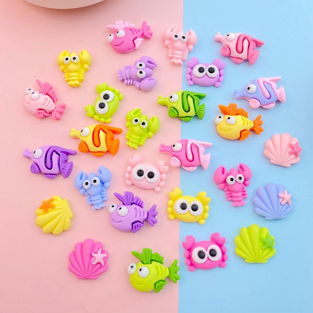 20Pcs New Cute Resin Crab, Lobster, Fish Ocean Series Flat Back Parts Embellishments For Hair Bows Accessories