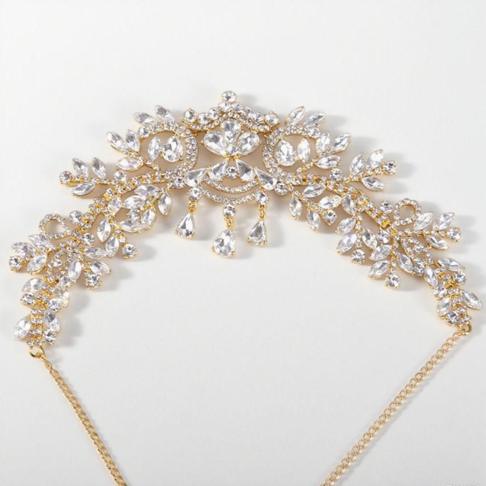 Sparkling Rhinestone Headdress Luxury Bridal Tiaras Head Chain  Bridal Party