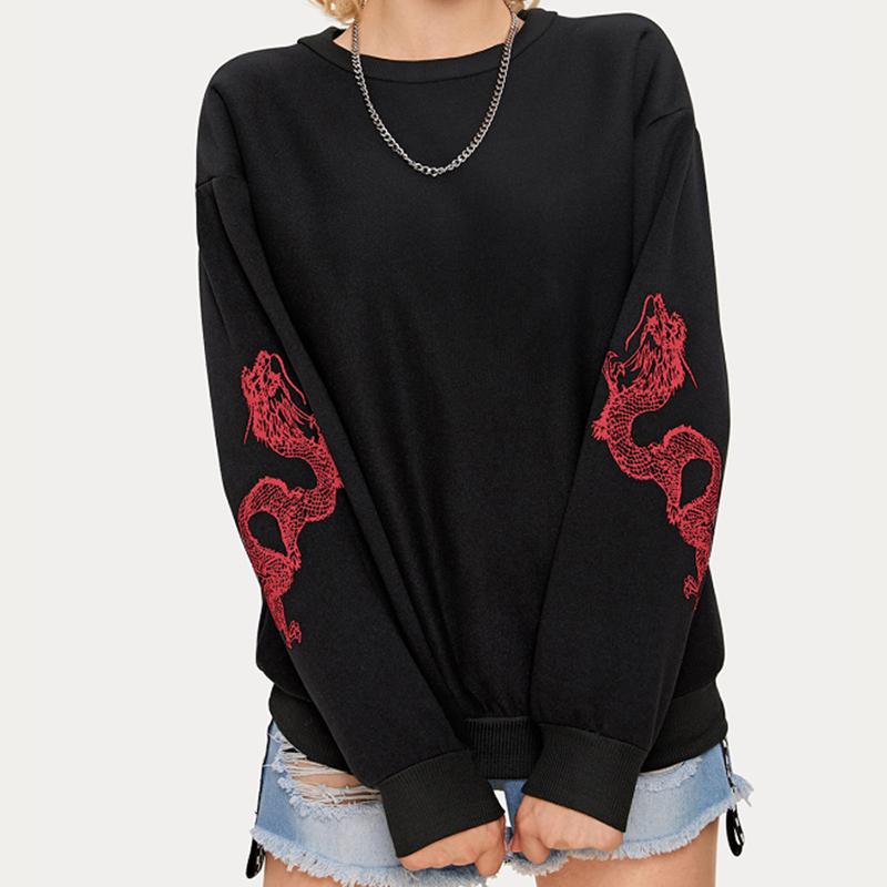 

Женские Y2K Топ Худи Свободный Топ Круглый Вырез Длинный Рукав Принт Флисовый Свитер Женский XL