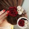 Fashion Women Hair Decoration Gifts Tissu Rose Fleur Cheveux Perles Hairband Queue De Cheval Titulaire Corde Anneau Accessoires