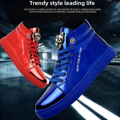 Spring New Stylish High Top Men Sneakers Silver Luxury Designer Men Skateboard Shoes Club Bar Glitter Men Shoes Mirror Sneakers