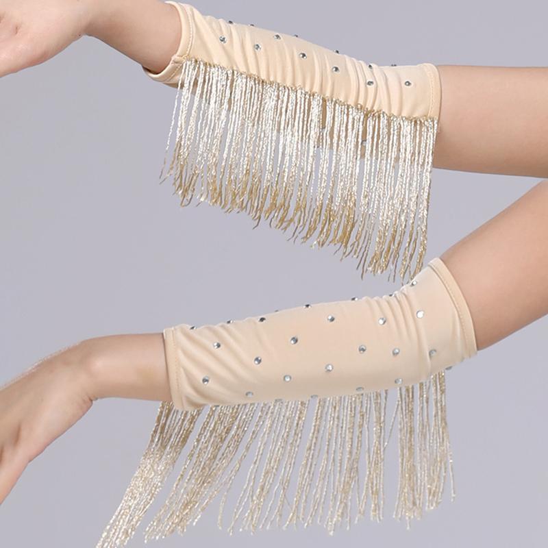 Women Latin Dance Stage Outfit Fringed Sleeves Shiny Rhinestone High Elastic Slim Fit for Dance Performance Competition Party Events