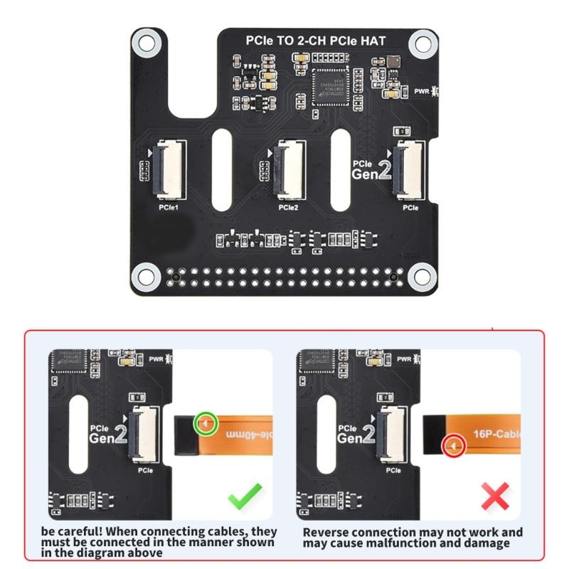 2-Kanal PCIe-Erweiterungskarte PCIe zu 2CH PCIe FFC HAT 16PIN Für RPi 5 Kompatibel und Entwickler und Bastler