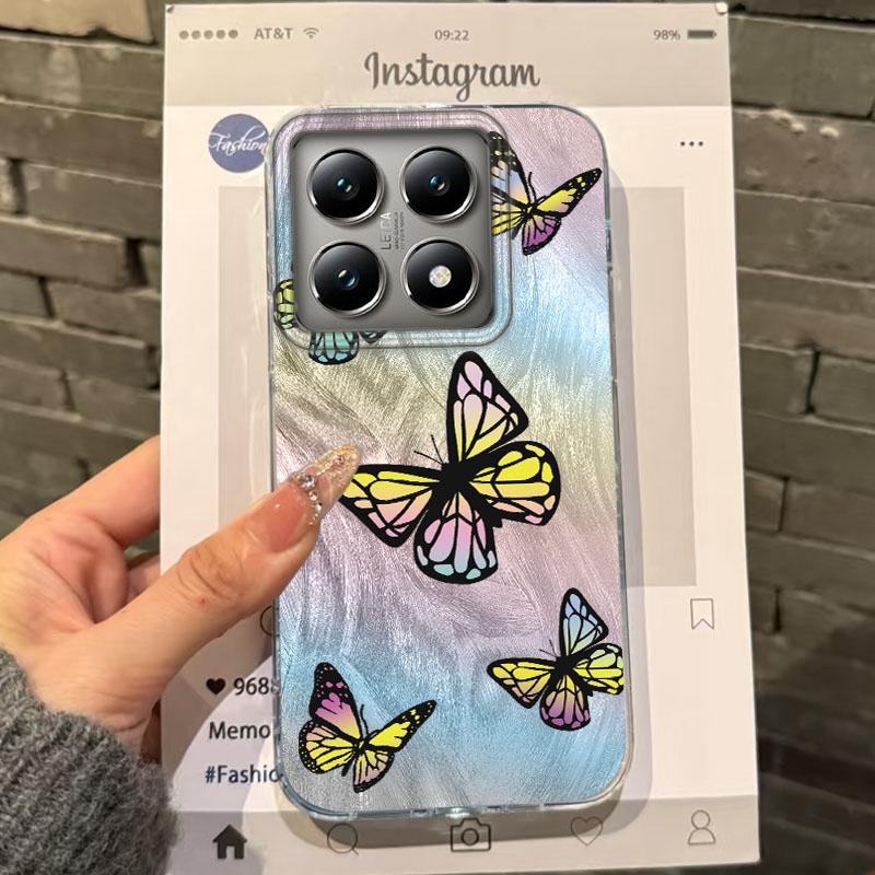 Luxury Butterfly Girls Women Feather Texture Phone Case For Xiaomi 14T 13T Pro 14Tpro 11 Lite 5G NE Shockproof Fundas Cover