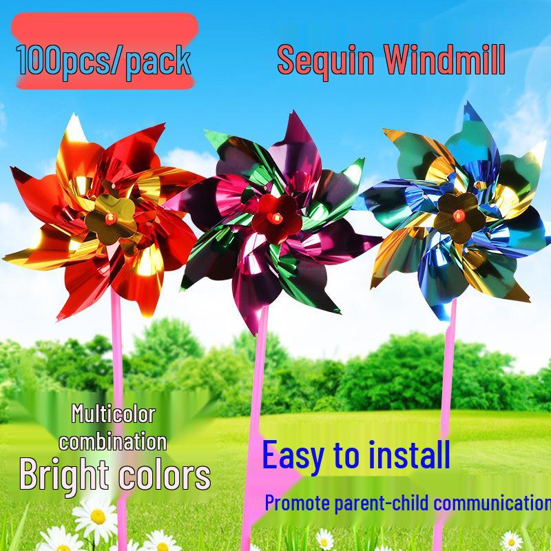 Colorful Sequin Windmill Toy - DIY Outdoor Decoration for Kids & Kindergarten