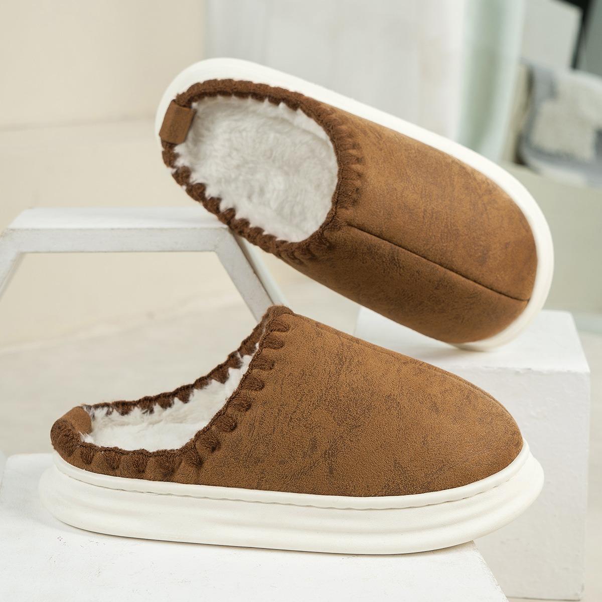 

Модные зимние тапочки из хлопка 2024 года для сохранения тепла дома, а также тапочки из бархата и толстого меха для дома, нескользящие тапочки из хлопка 44-45fit26.5cm-27cm шоколадный