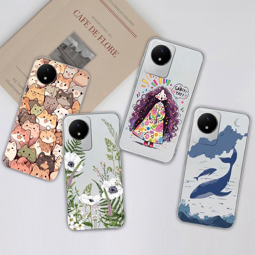 For Vivo Y02 Y02A Y02S Y10 Y11 Y12 Y12a Y13 Y15 Y15a Y16 Y17 Y19 Clear TPU Case Ocean Whale Pattern Anti Drop Back Cover For Vivo Silicone Phone Shell