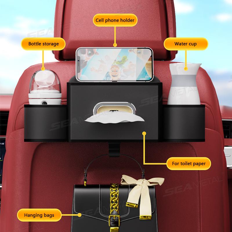 Car Hook Storage Bag Seat Back Water Cup Phone Holder Tissue Box Rear Storage Organizer Car Interior Accessories
