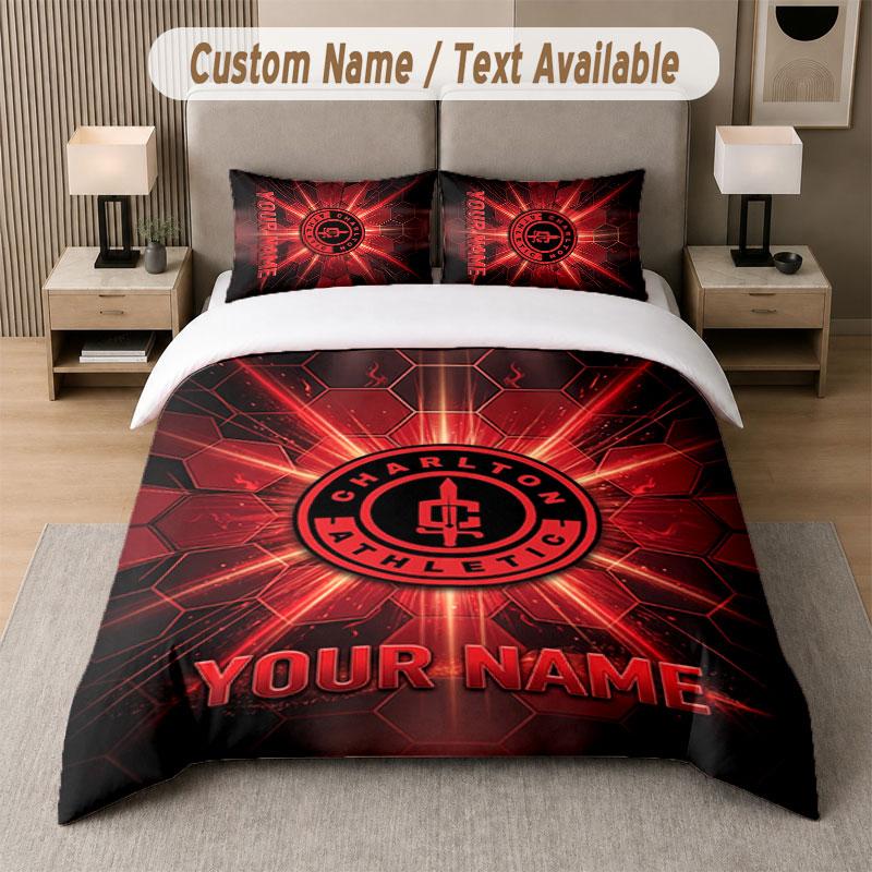 Custom Bedding Set Charlton Athletic Pattern, Print Name Text 1 Duvet Cover Plus 2 Pillowcases Home Textile
