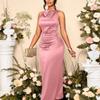 Europäische und amerikanische elegante Damenbekleidung Sommer Neu Plissiertes Satins ärmelloses Kleid Kleid, Partykleid