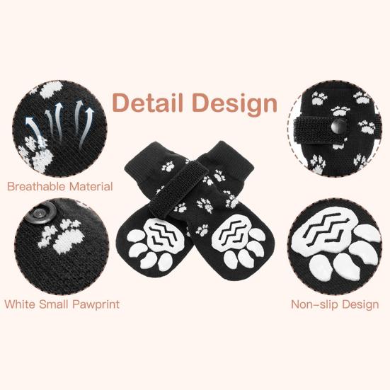 4Pcs Dog Socks Super Soft Fastener Tape Non-Slip Breathable Easy-wearing Decorative Cotton