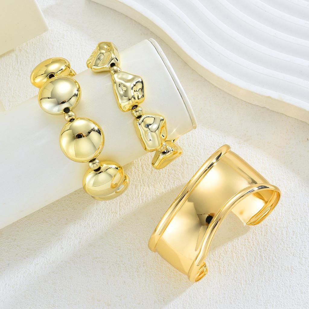 17KM 3 Piece Irregular Beaded Metal Bangle Set Fashion Jewelry Women Trendy Shiny Daily Party Accessory Gift For Her