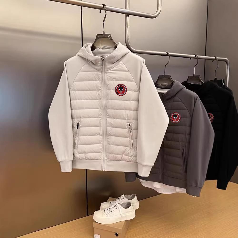 26 Cross-border high-quality trend fashion red and black round badge spring hooded warm light cotton coat men