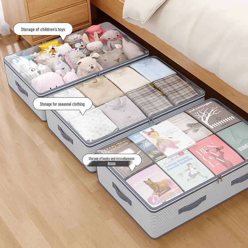 Non-Woven Underbed Storage Bag – See-Through, Foldable, Large Capacity Dustproof Organizer for Blankets, Clothes & Toys.