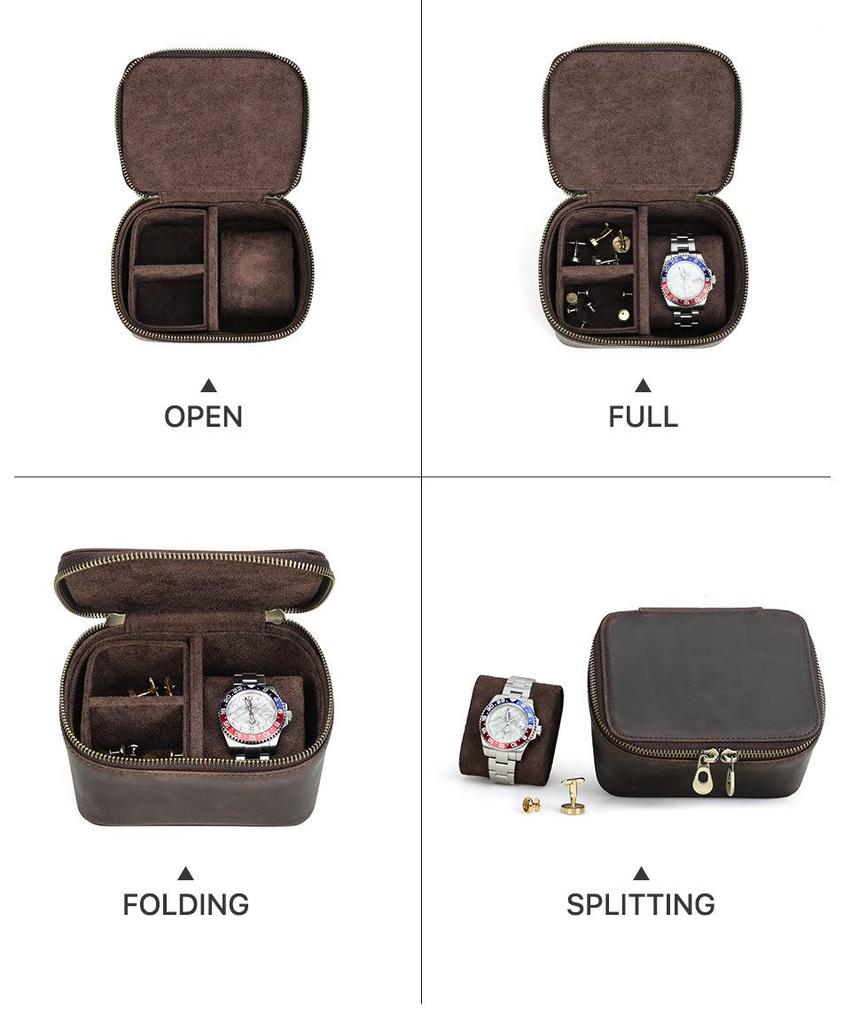 Retro Cowhide Leather Watch Box: Multi-Compartment and Portable Wristwatch Storage
