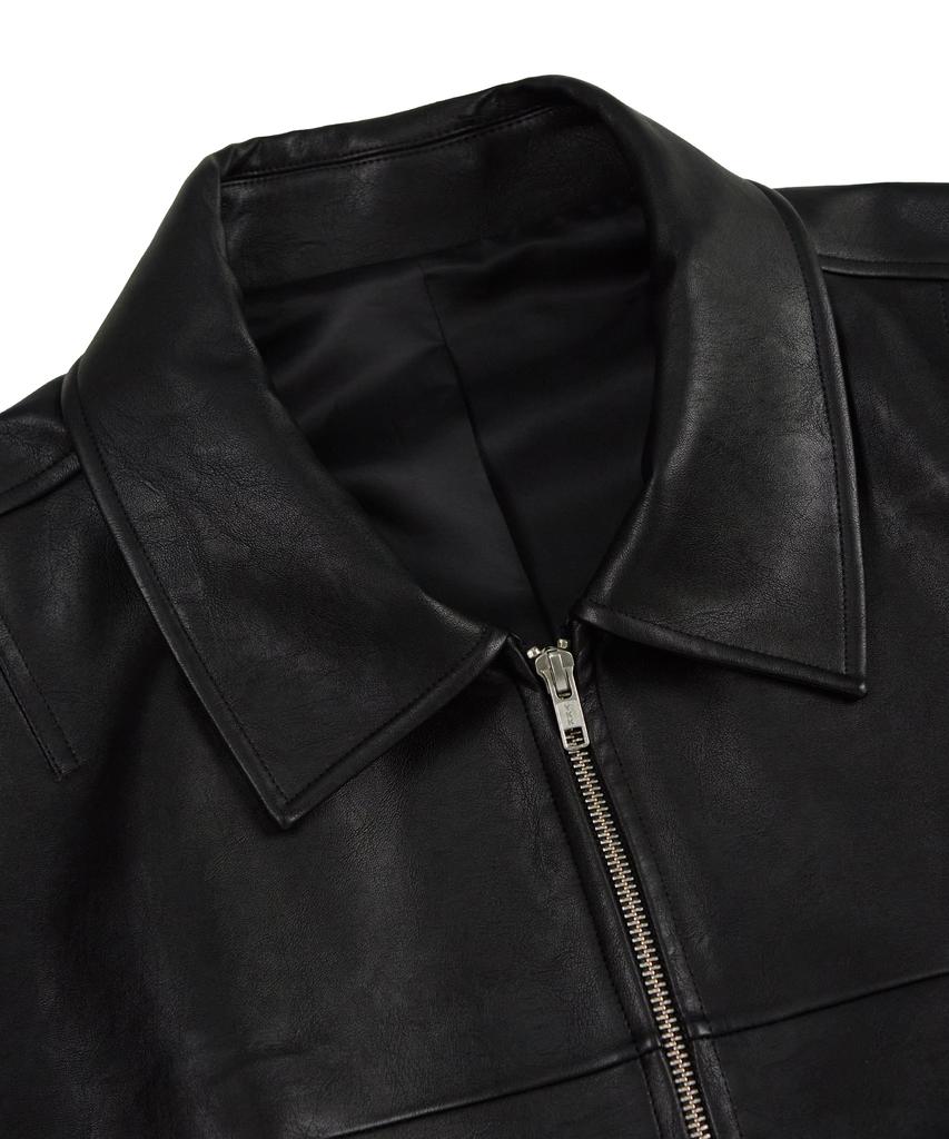Draw Fit Incision Leather Blouson Jacket [Black]