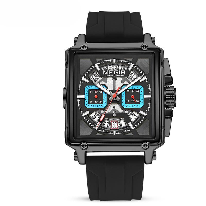 Men's Watch Fashion Square Waterproof Luminous Sports Quartz Watch Multifunctional Chronograph