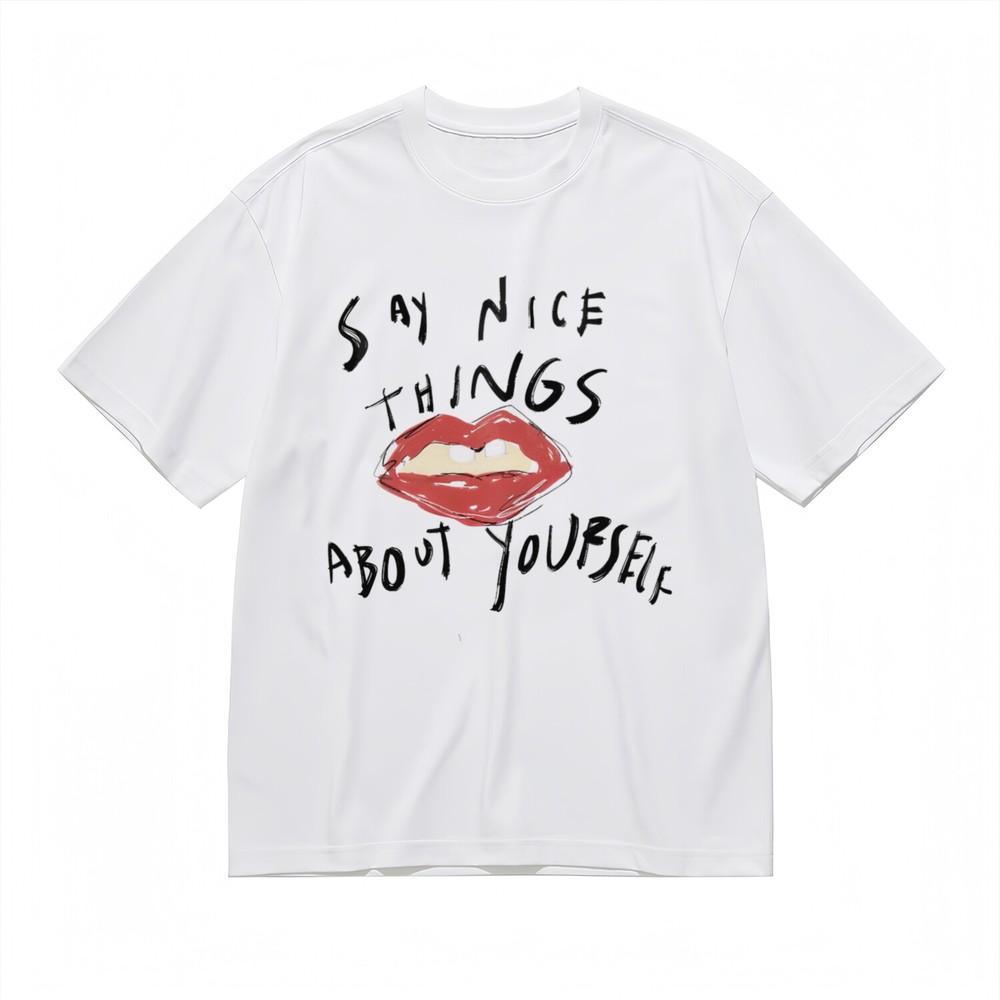 

Women s T-shirt With Bold Red Lips Graphic Unisex White 100% Cotton Tops Summer M