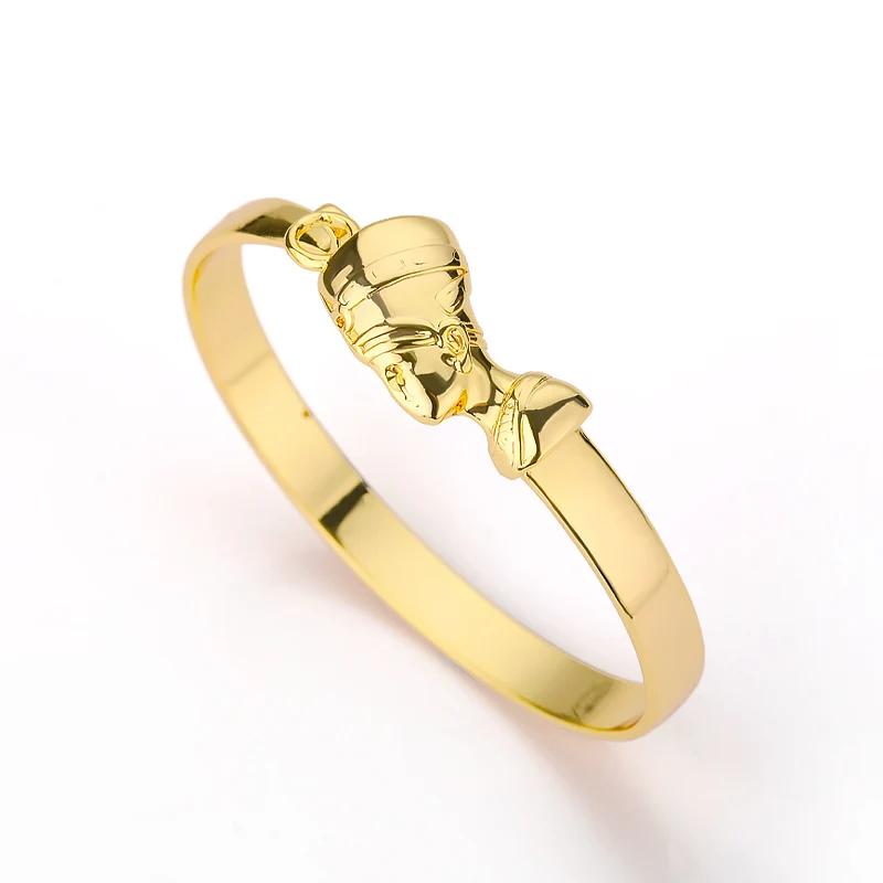 Egyptian Zircon Egyptian Queen Nefertiti Bracelets For Women Gold Color Cuff Bracelet Stainless Steel Vintage Adjustable Bangle