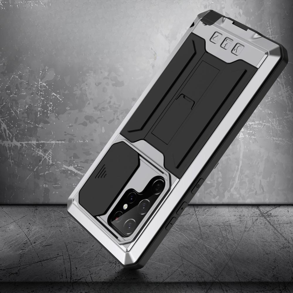 Custodia blindata per Samsung Galaxy S22 Ultra, R-JUST CamShield Slide, argento