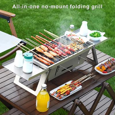 Stainless Steel Outdoor BBQ Grill Portable Folding Charcoal Grill with Glove Carry Bag Heavy Duty Camping Picnic Backyard Barbecue Grill