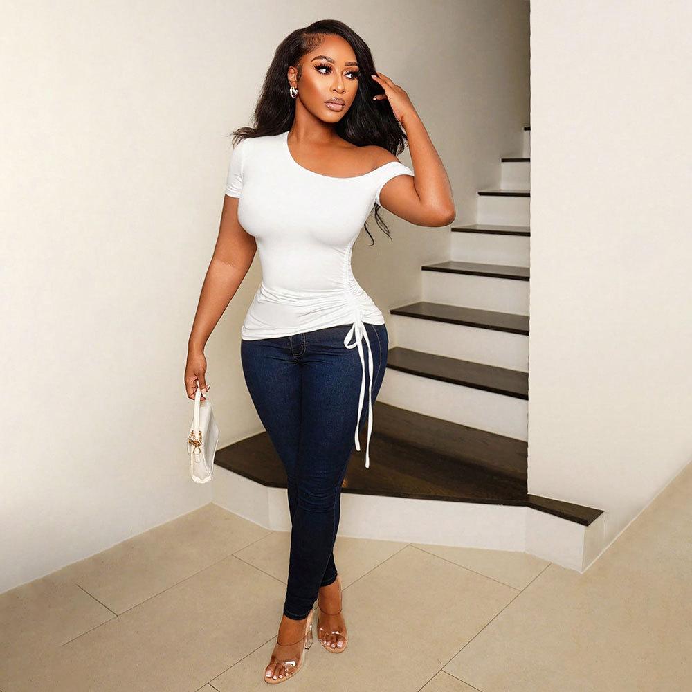 Women's Sexy Off-shoulder T-shirt New Summer Style Hot Girl Fit Short Top