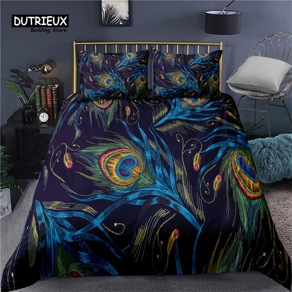 Colorful Peacock Duvet Cover Double King Queen Size Soft Peacock Feathers Bedding Set Microfiber Quilt Cover For Kids Girl Boys