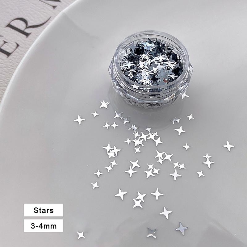 1 Jar Shiny Silver Sequins Mix Shapes Starlight Love Star Slice Decals Manicure Paillette Charms Nail Art Stickers