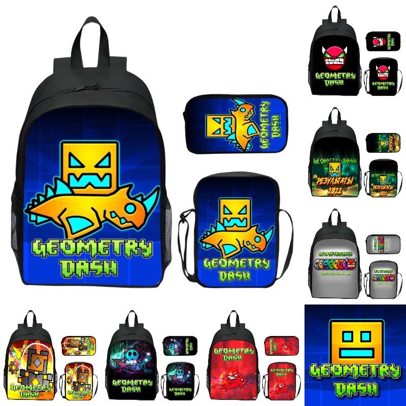 16-inch Children's Backpack Set Geometric Dash Durable Shockproof And Lightweight