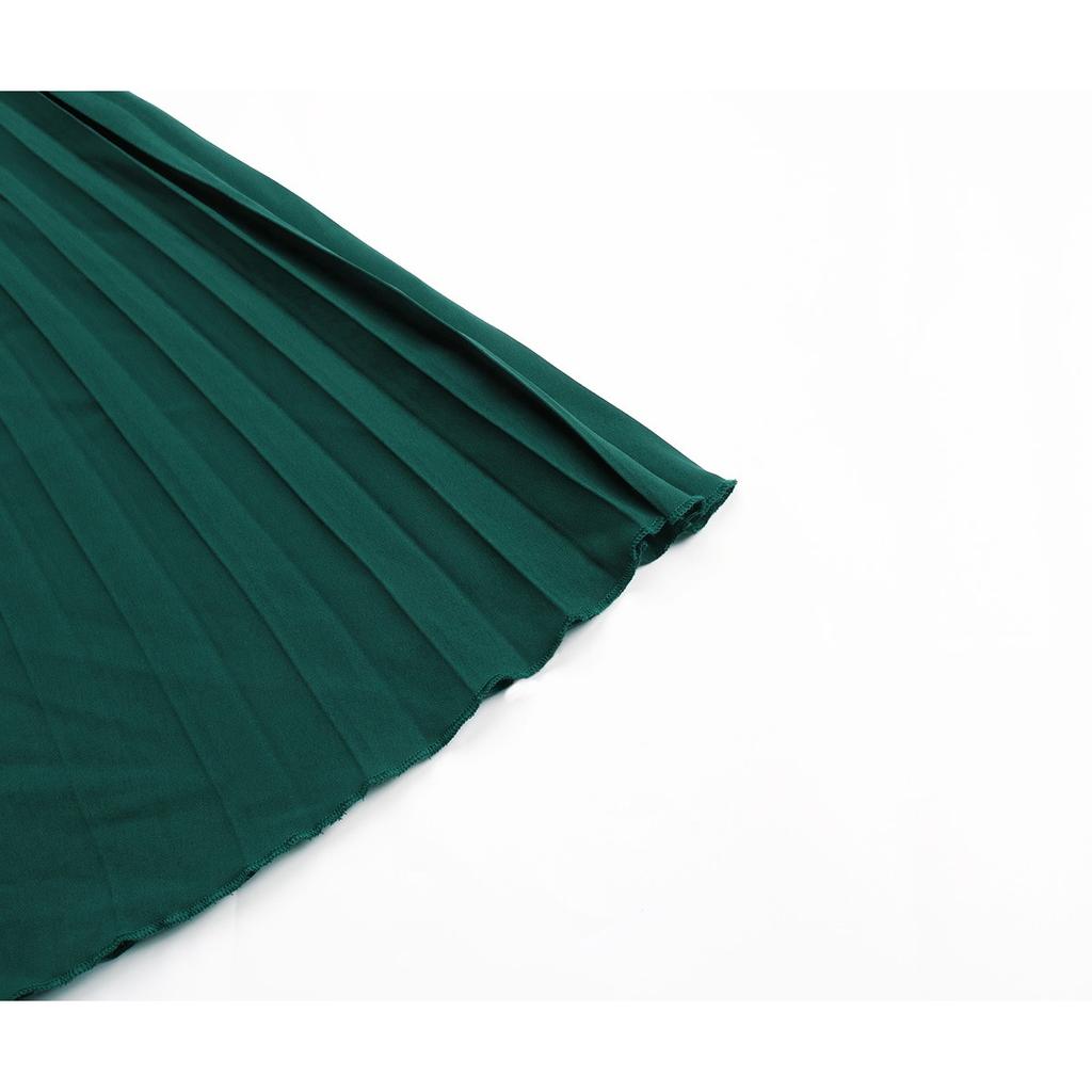 GMXIA Summer Temperament Women's Round Neck Waist Solid Color Pleated Dress Women