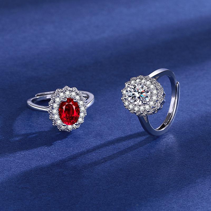 Milgrain Diamond Ruby Trio: Open Ring, Pendant Necklace & Stud Earrings Set