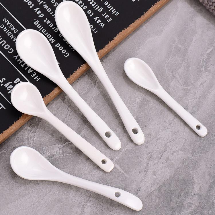 Pure White Ceramic Long Handle Spoon for Coffee, Seasoning, and Condiments