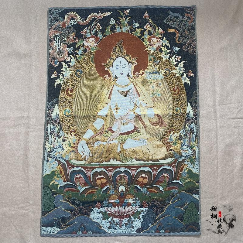 35"Thangka Embroidery Tibetan Buddhism silk Embroidery six arm Mahakala Vajra Buddha Thangka hanging screen Town house