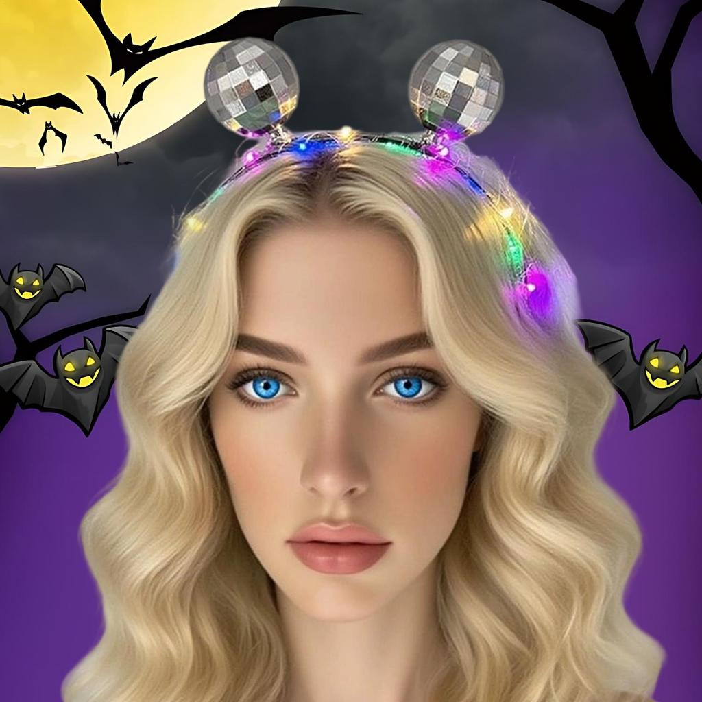 Fascia con Testa a Sfera da Discoteca a LED per Donne/Uomini/Bambini Alimentata a Batteria Accessori Costume Luminosi per Halloween, Capodanno, Feste