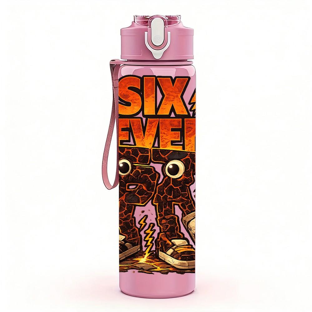 1PC Six Seven Cowboy Skull Print 750ml Color Plastic Sports Water Bottle Leakproof Flip Straw Lid Suitable for Sports Office Home Use