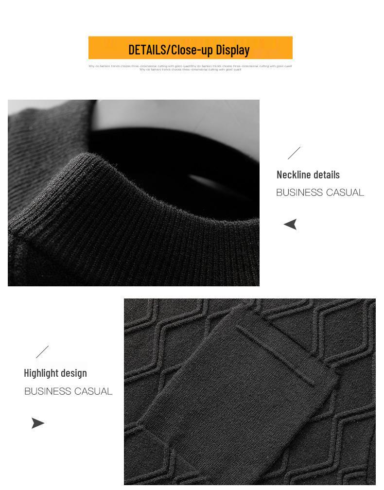 2025 Autumn Plus Size Men's Knitwear: Trendy Casual Round Neck Solid Color Long Sleeve Sweater