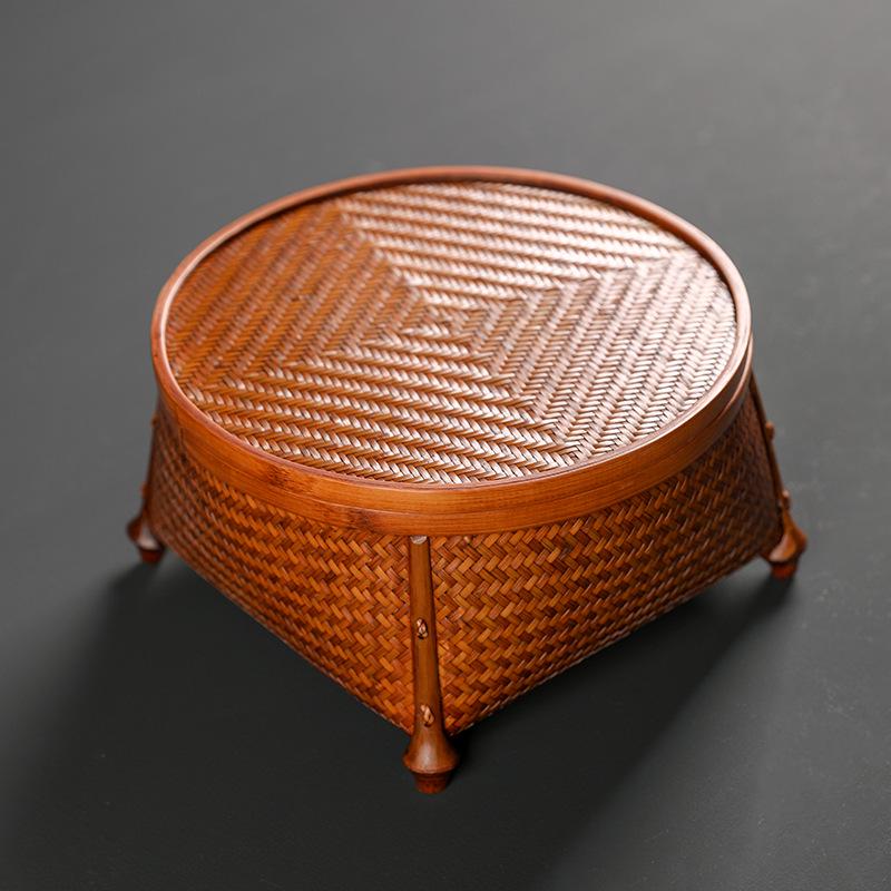 

Japanese-Style Bamboo Tea Set Tray and Storage Box with Lid - Retro Design, Large Size