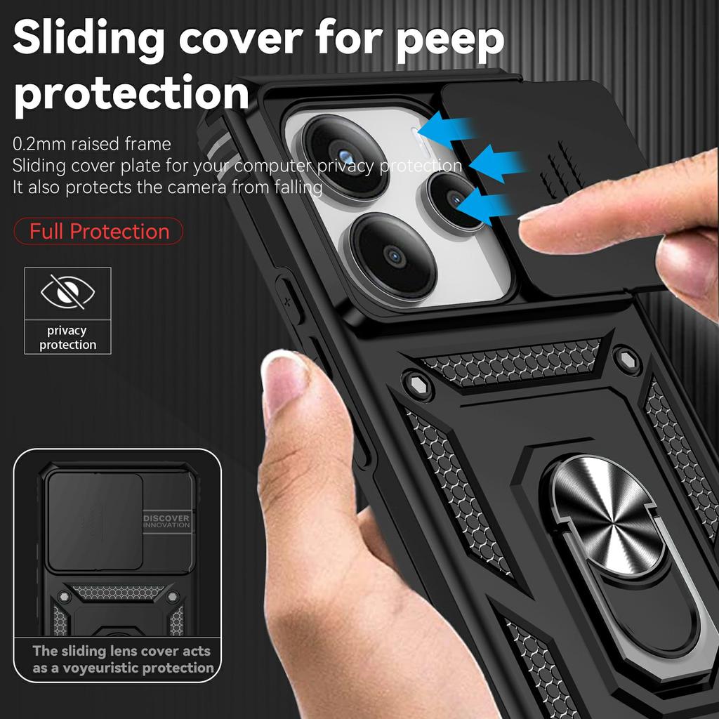 For Xiaomi Redmi Note 14 4G (164.84mm) Case PC+TPU Phone Cover with Lens Protection Kickstand