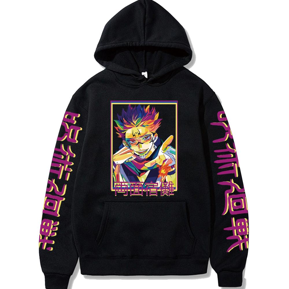 Anime Jujutsu Kaisen Hoodie Graphic Print Hoodies Vintage Oversized Hooded Sweatshirt Long Sleeves Soft Men Women Clothes
