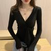Autumn Slim Fit Tie-Waist Long Sleeve Women's Solid Color Collar T-Shirt Base Layer